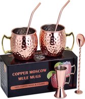 Moscow Mule Moscow Mule Ensemble Moscow Mule comprenant 2 tasses en cuivre, une tasse à cocktail, une tasse à mesurer, une cuillère à mélanger et un pinceau en paille, une tasse à gin martelée avec des pailles, une tasse, un cadeau de Noël