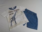 Ensemble - Jongens - Tshirt giraf + short in blauw - 12 maand 80