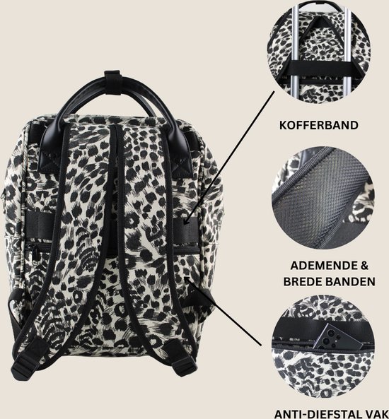 Fana Bags Luiertas Rugzak Panter - Verschoningsmatje - Flessenwarmhouder - Kinderwagenhaken - Verzorgingstas - Ruime Luier Tas van Fana Bags — afbeelding 5