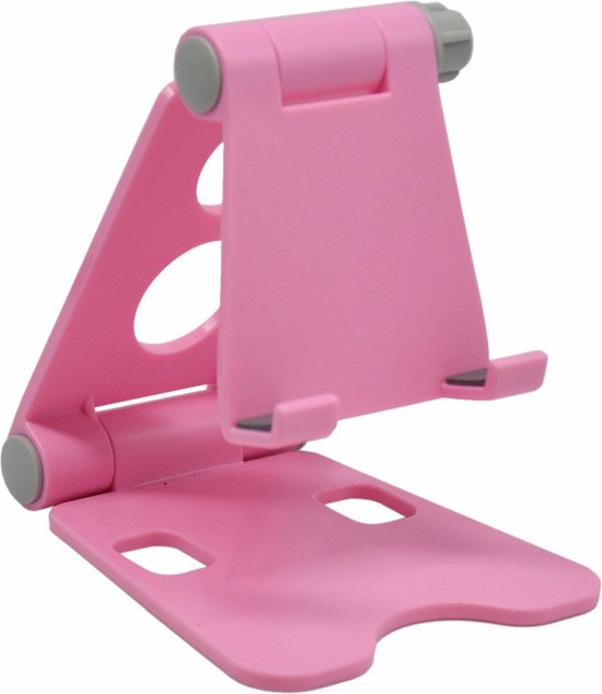 Roze opvouwbare telefoonstandaard.