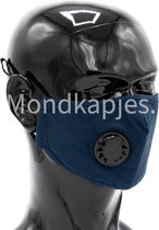 Masque facial bleu avec valve - Masque buccal réutilisable lavable marine avec valve et pince-nez - Chibaa - masque facial - masque buccal - avec 2 filtres