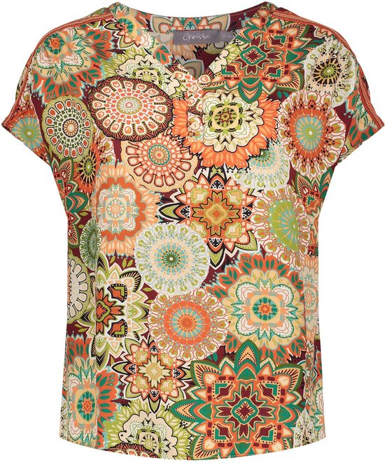 Geisha T-shirt Kleurrijk T Shirt 33329 20 Coral Comb Dames Maat - XL