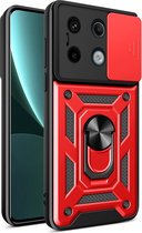 Xiaomi Redmi Note 13 Pro 5G Hoesje - MobyDefend Pantsercase Met Draaibare Ring - Rood - GSM Hoesje - Telefoonhoesje Geschikt Voor Xiaomi Redmi Note 13 Pro 5G