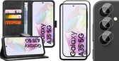 Hoesje geschikt voor Samsung Galaxy A35 - Screenprotector Volledig Dekkend Glas & Camera - Portemonnee Book Case Zwart