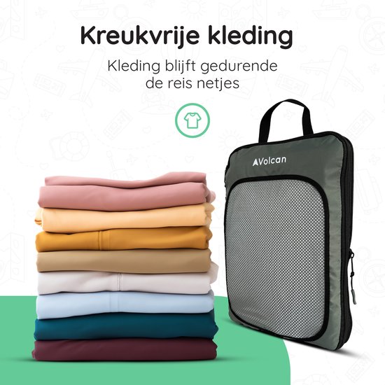 Volcan Compression Cubes d'emballage - Set organisateur de valise - Set de 4 - Avec fermeture éclair de compression - Pour sac à dos et valise - Vert botanique