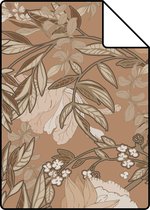 Echantillon ESTAhome papier peint fleurs vintage de style art nouveau marron et rose tendre - 139461 - 26,5 x 21 cm