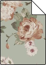 Proefstaal ESTAhome behang vintage bloemen vergrijsd mintgroen en zacht roze - 139291 - 26,5 x 21 cm