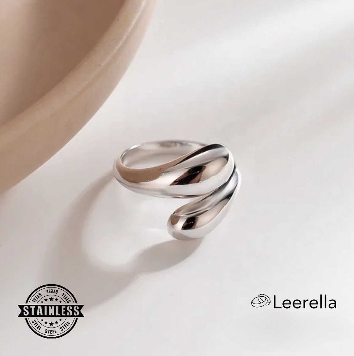 Leerella Stijlvolle Dames Zilverkleur Druppelring Maat 9/19mm- Perfecte Aanvulling voor Elke Outfit! Onverwoestbaar Roestvrij Staal - Ideale Geschenk voor Moederdag, Valentijnsdag en Verjaardagen!