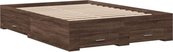 vidaXL - Bedframe - met - lades - bewerkt - hout - bruin - eikenkleur - 120x200 - cm