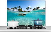Spatscherm keuken 100x65 cm - Kookplaat achterwand Zee - Snorkel - Hawaii - Muurbeschermer - Spatwand fornuis - Hoogwaardig aluminium