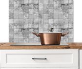 Spatscherm keuken 90x60 cm - Kookplaat achterwand Design - Grijs - Wit - Structuren - Tegels - Muurbeschermer - Spatwand fornuis - Hoogwaardig aluminium