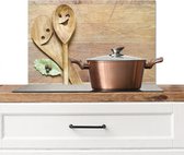 Spatscherm keuken 60x40 cm - Kookplaat achterwand Hout - Lepels - Bruin - Smiley - Muurbeschermer - Spatwand fornuis - Hoogwaardig aluminium