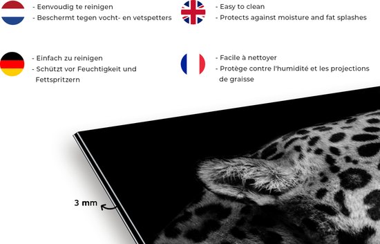 Spatscherm keuken 100x65 cm - Kookplaat achterwand Jaguar - Dier - Zwart - Wit - Muurbeschermer - Spatwand fornuis - Hoogwaardig aluminium
