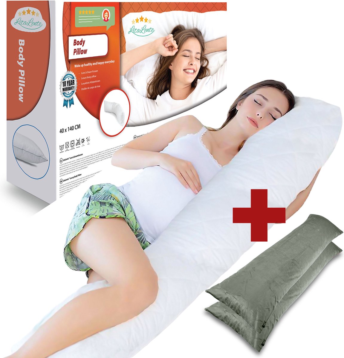 Goedkoopste Zwangerschapskussen 2x Zilver Velvet sloop - Ergonomisch Lichaamskussen Zwangerschapskussen - body pillow - Voedingskussen - Kniekussen - Body Pillow met afneembare hoes - Dubbel Gestikte Randen