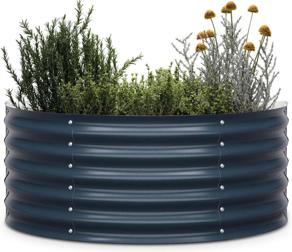 Blumfeldt High Grow Half Circle verhoogd bed, Ergonomisch verhoogd bed van 200 liter van roestvrij Galvalume staal voor groenten en kruiden - halfrond ontwerp, 43 cm hoog, weerbestendig en eenvoudig te monteren