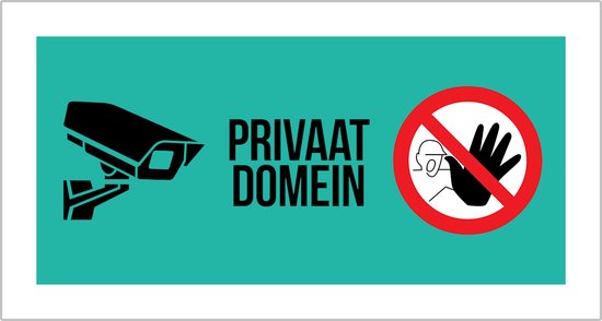 Foto: Pictogram bord privaat domein 30 x 15 cm dikte 2 mm camerabewaking priv eigendom eigen terrein verboden toegang ongewenst bezoek geen toegang 1 stuk