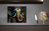 Inductieplaat Beschermer - Blauw Ganesha Beeld met Gouden Details - 58x51 cm - 2 mm Dik - Inductie Beschermer - Bescherming Inductiekookplaat - Kookplaat Beschermer van Zwart Vinyl