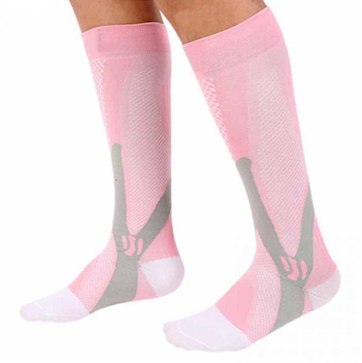 ATTREZZO® Compressiekousen – maat 36-40 - Compressie sokken – Steunkousen - sport vliegtuig hardlopen – Roze