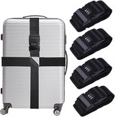4 stuks kofferriemen, kofferbandageslot, verstelbare kofferband, antislip, kofferriem inclusief naambordjes, bagageriem voor veilige sluiting (zwart)
