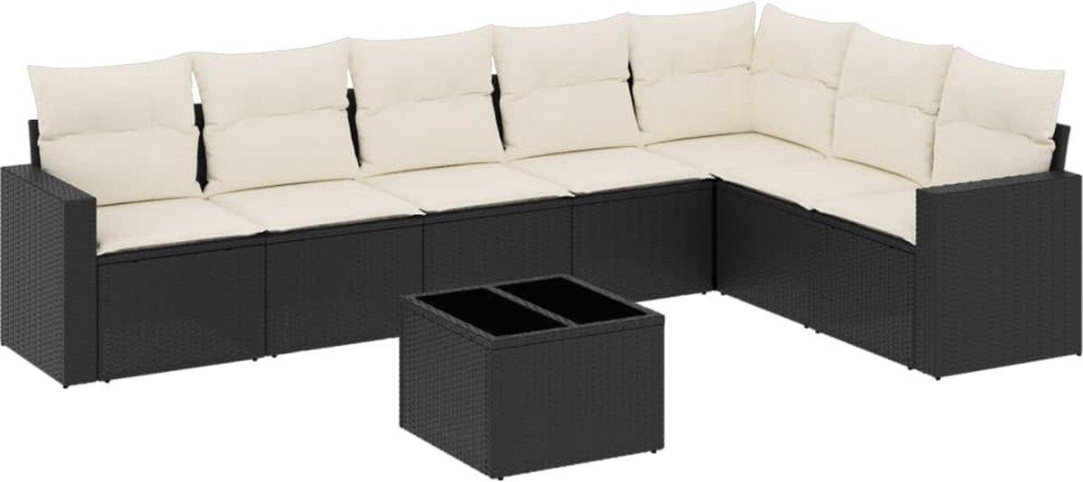 vidaXL 8-delige - Loungeset - met - kussens - poly - rattan - zwart