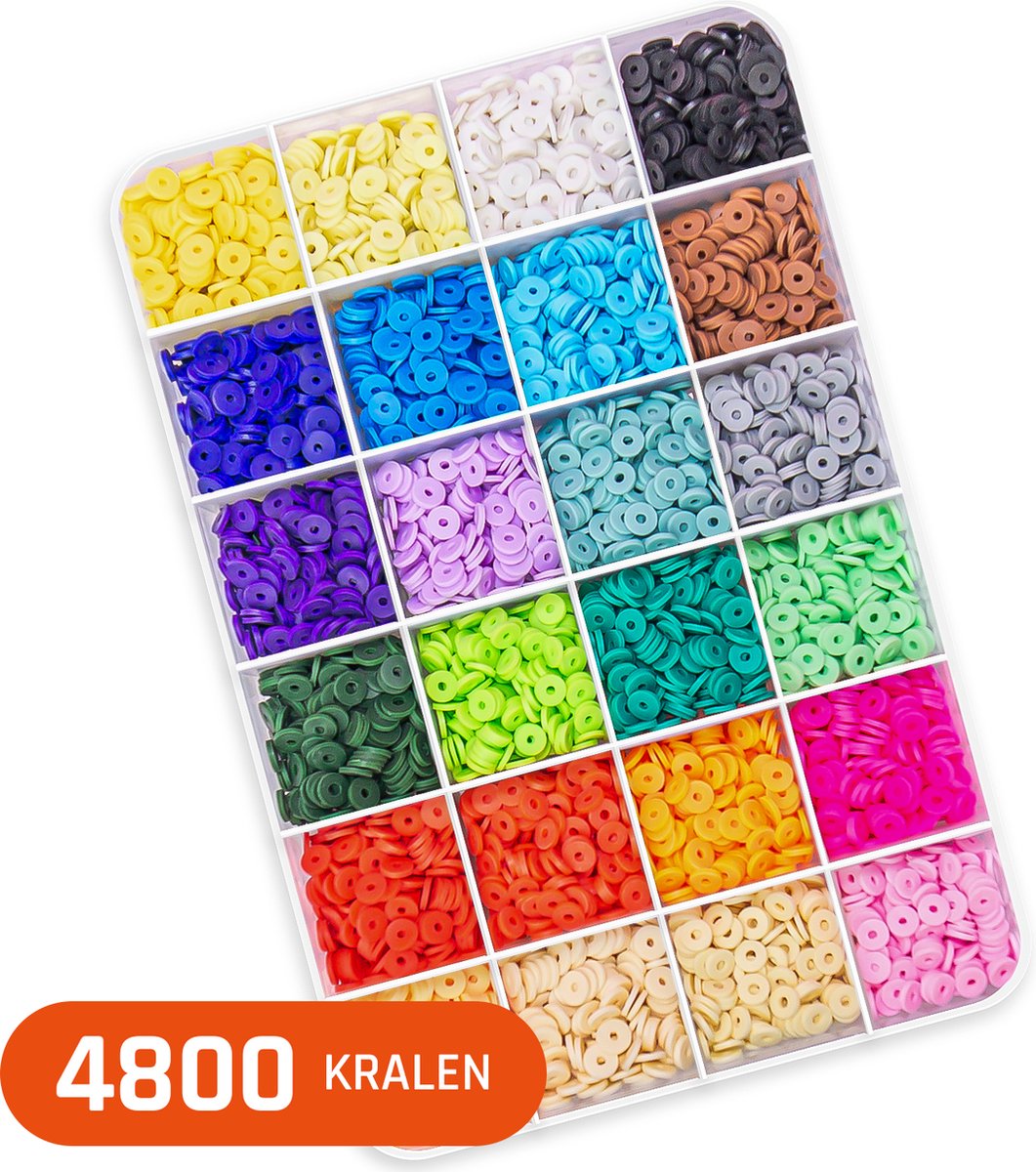 Foxoo Kralen Set Katsuki Kralen 6 mm voor sieraden maken ketting telefoonkoord en armbandjes maken meisjes 24 kleuren 4800 Katsuki Kralen in opbergbox