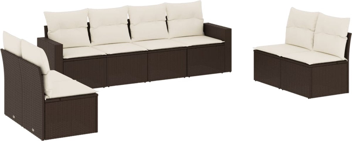 vidaXL 8-delige - Loungeset - met - kussens - poly - rattan - bruin