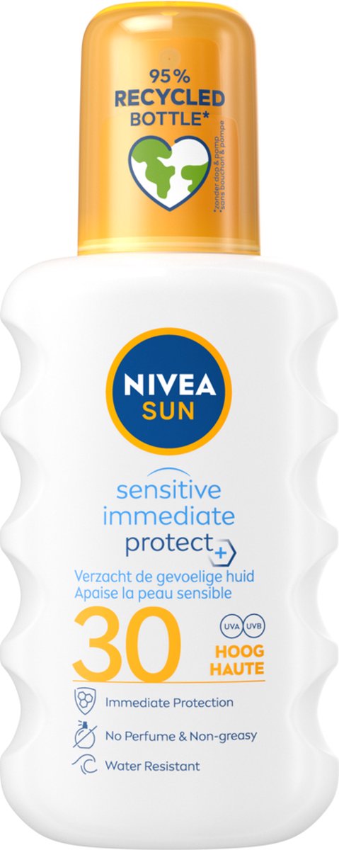 NIVEA SUN Sensitive Immediate Protect Zonnebrand Spray - Gevoelige huid - SPF 30 - Zonnespray - Met aloë vera en jojobaolie - 200 ml