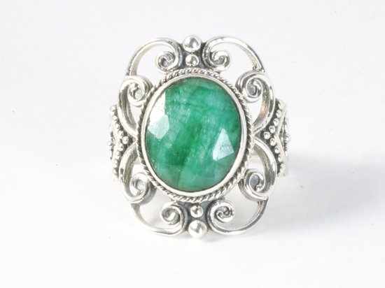 Bague ajourée en argent avec émeraude - taille 18