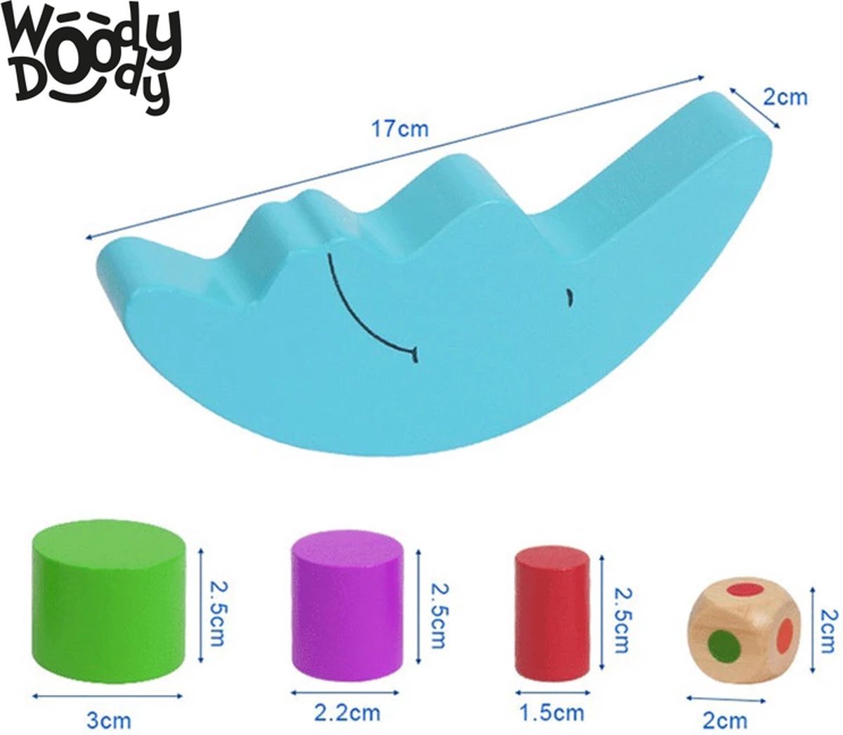 WoodyDoody Houten Balanceer Puzzel met OPBERGZAK met Dobbelsteen Kleuter Educatief COMBI SET Speelgoed 3 jaar Houten Blokken Peuter Speelgoed Veel Kleuren - Leerzame Spellen - Sinterklaas cadeautjes jongens en meisjes — afbeelding 5