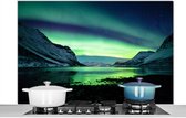 Spatscherm keuken 120x80 cm - Kookplaat achterwand Noorderlicht - Noorwegen - IJs - Geel - Berg - Water- Sneeuw - Muurbeschermer - Spatwand fornuis - Hoogwaardig aluminium
