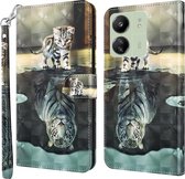 Poes en tijger - book case hoesje - 3D motief - Xiaomi Redmi 13C / Poco C65