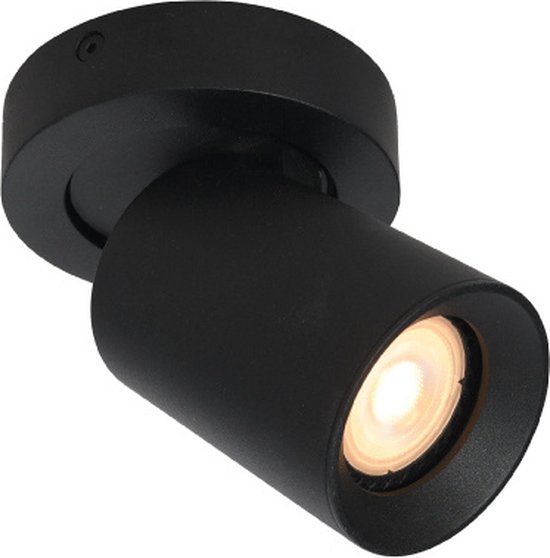Plafonnier Megano 1L Rond Zwart - 1x GU10 LED 4,8W 2700K 355lm - IP20 - Dimmable > spots éclairage LED noir | spot en saillie led noir | plafonnier noir | spot led noir | lampe led noire