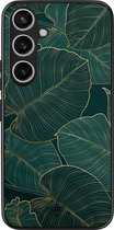 Samsung Galaxy A55 hoesje - Monstera leaves - Groen - Hard Case TPU Zwart - Planten - Casimoda