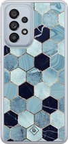 Casimoda® hoesje - Geschikt voor Samsung Galaxy A53 - Blue Cubes - 2-in-1 case - Schokbestendig - Marble design - Verhoogde randen - Blauw, Transparant