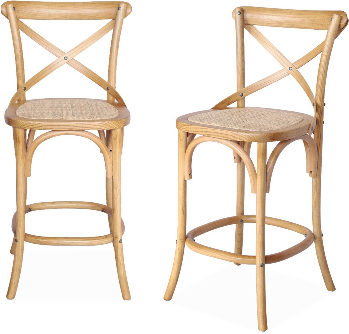 sweeek - Set van 2 vintage rubberhouten bistro barkrukken met voetensteun - belleville
