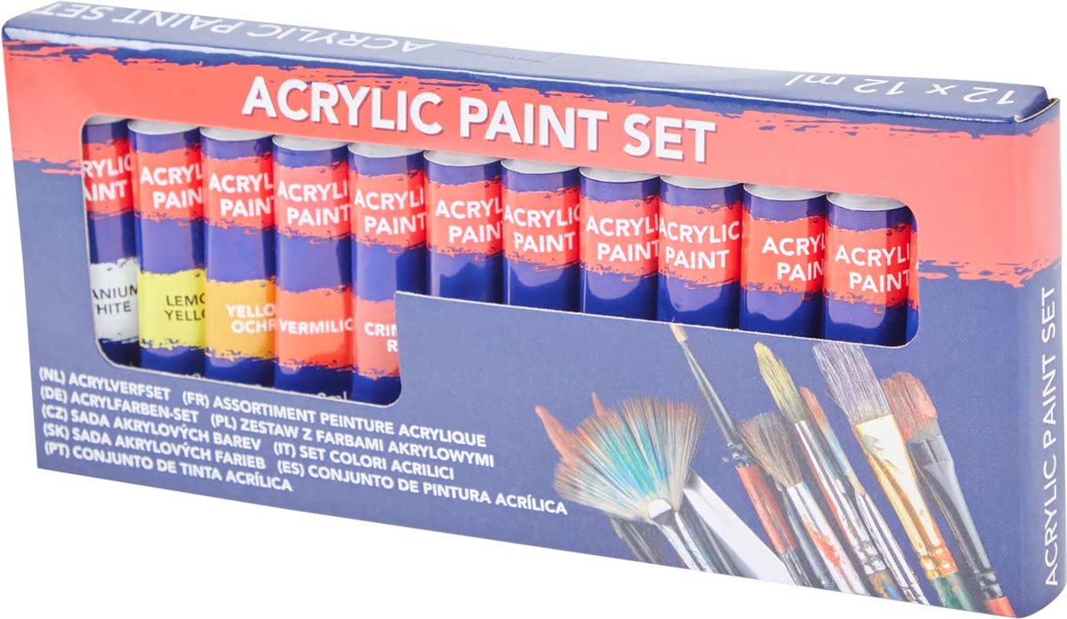 Professionele Acrylverf - Hobbyverf - 12 kleuren - Merkloos