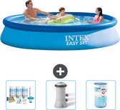 Intex Rond Opblaasbaar Easy Set Zwembad - 366 x 76 cm - Blauw - Inclusief Onderhoudspakket - Zwembadfilterpomp - Filter