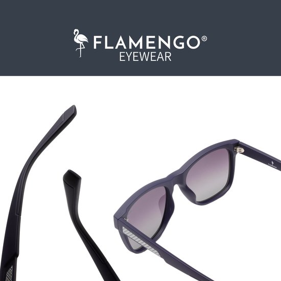Flamengo® Eyewear Zonnebril Azure Matte - rubber frame blauw grijs - blauwe grijze glazen - Sunglasses - Festival - Wintersport - Strand - Ski zonnebril - UV400 - Gepolariseerd - Geschikt voor dames/heren - Stijlvol Design - incl. brillenzakje van FLAMENGO — afbeelding 4