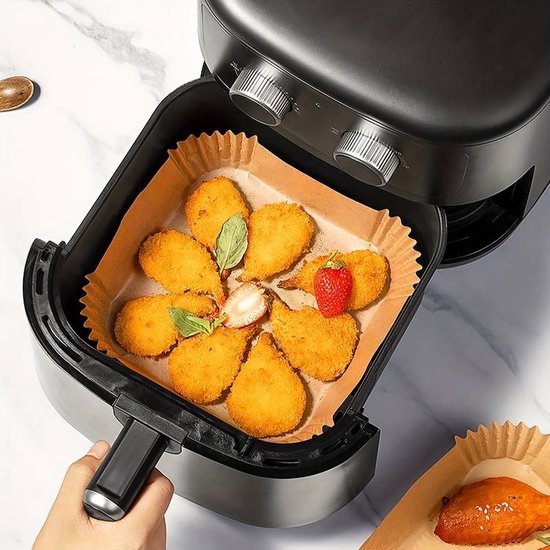 Foto: Whealthy airfryer bakpapier bruin vierkant universeel anti aanbak 16 tot 23 cm 50 stuks