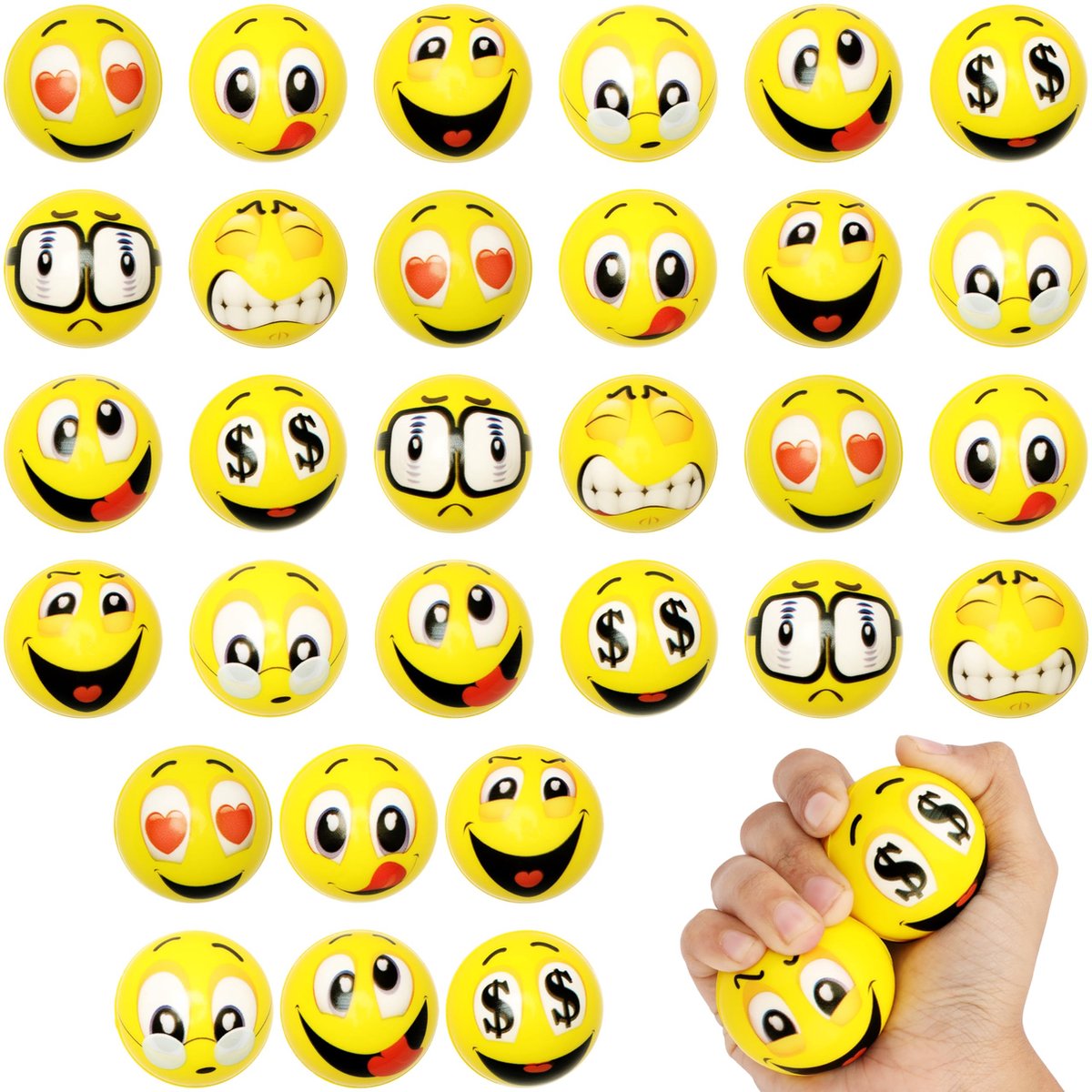 Belle Vous 30 Pack of Funny Face Anti-Stress Balls - Squishy Yellow Sponge Balls for Stress & Anxiety Relief - Hand Exercise Motivational Sensory/Fidget Toy for Adults - Birthday Party Gift for Kids op Prijzenvolger.com