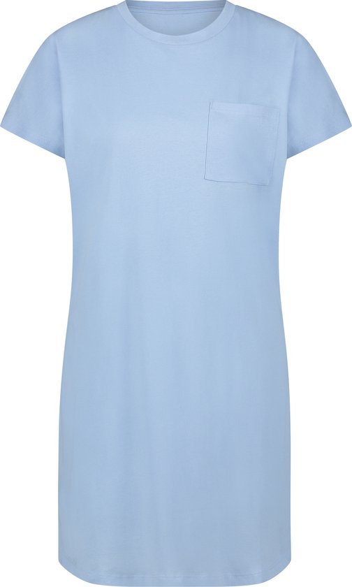 Hunkemöller Dames Nachtmode Nachthemd ronde hals - Blauw - maat M/L