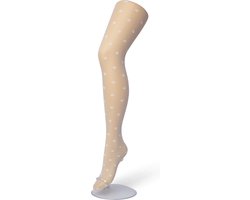 Bonnie Doon Dames Stippen Panty 30 Denier Off White maat L/XL - Chique Panty - Stip Dessin - Brede Boord - Comfort - Stipjes - Gestipte Print - Little Dots Tights - Feestelijk - Gebroken Wit - Ecru - Crème - Ivory - BP201910.250