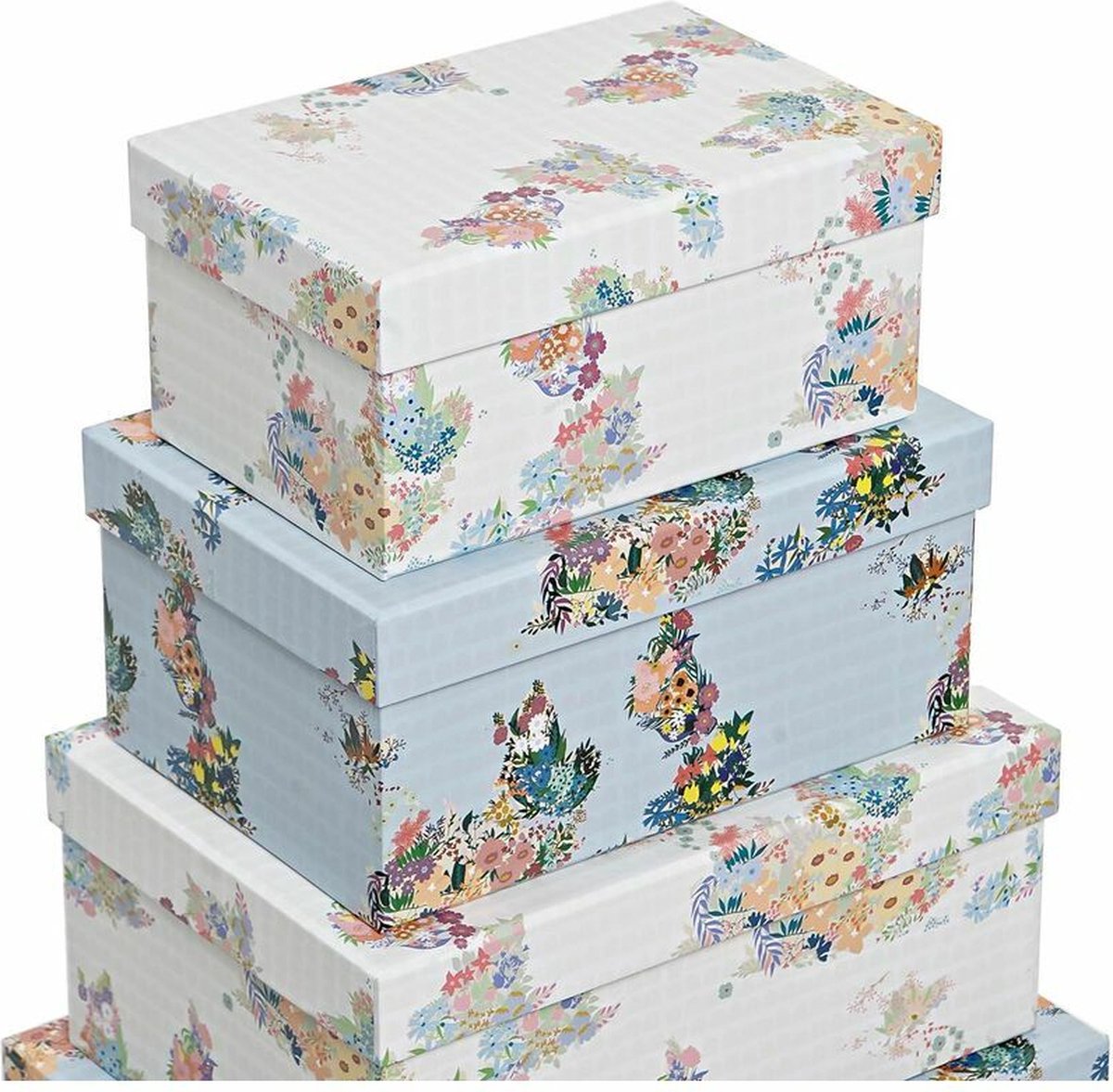 Goedkoopste Set van opstapelbare opbergboxen DKD Home Decor Blauw Wit Blommor Karton (43,5 x 33,5 x 15,5 cm