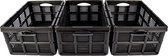 Set van 3 Multifunctioneel Vouwkrat 32 Liter - Ruimtebesparend en Stijlvol Zwart Klapkratten - Opslagbakjes met Handgrepen voor Huishouden & Klussen - 48x35x24cm