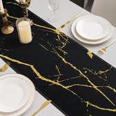 Bastix - Tafelloper moderne tafelloper linnen zomer 33 x 183 cm tafelloper zwart marmer gouden textuur abstracte kunst tafelkleed voor eettafel feest bruiloft Pasen woonkamer
