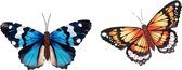 Anna Collection Wanddecoratie vlinders - 2x - oranje/blauw - 45 x 28 cm - metaal - muurdecoratie