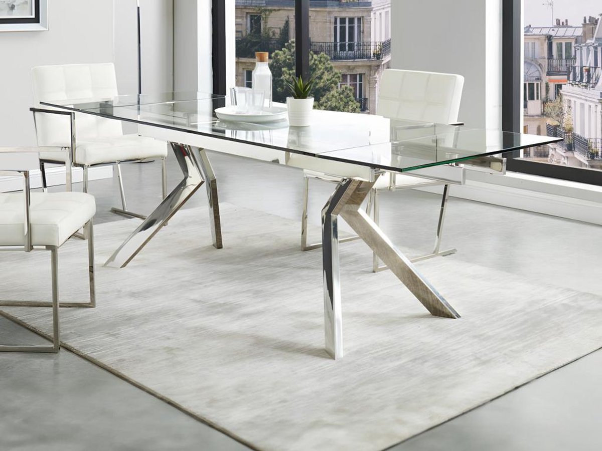 Vente-unique Uitschuifbare eettafel VELIKA - Gehard glas en metaal - 6 à 8 personen