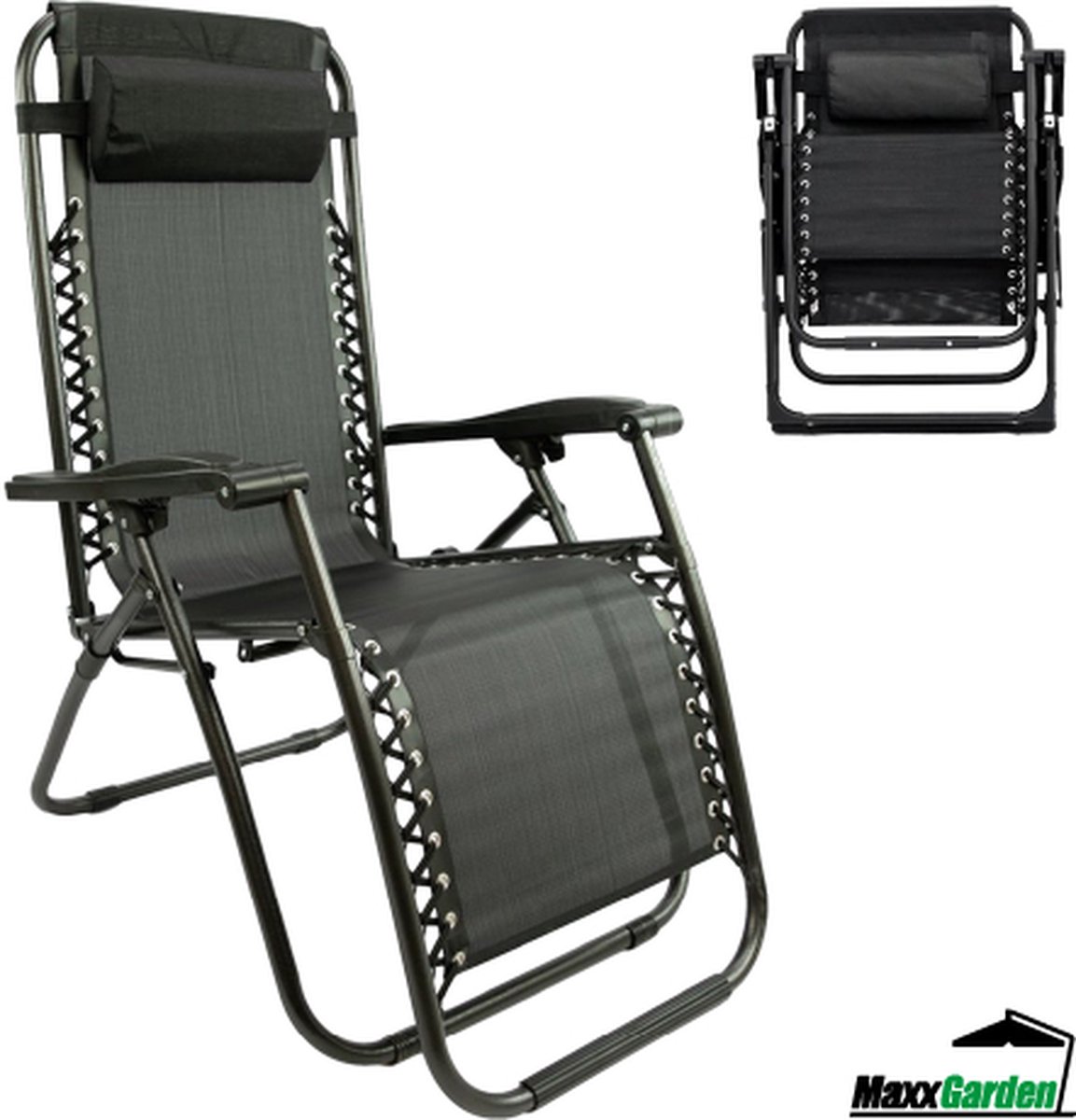 Bol.com MaxxGarden Opvouwbare Tuinstoel - Ligstoel - Campingstoel - Ventilerend en weerbestendig - Draagvermogen tot 150 kg aanbieding
