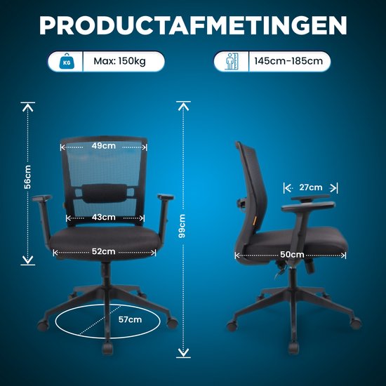 Ergonomische bureaustoel – Verstelbare Kantoorstoel - Bureaustoelen voor Volwassenen – Office Chair - Gamestoel - Gaming Stoel - Volledig Verstelbaar - Hofmann