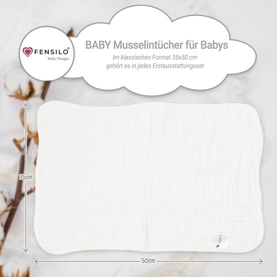 Hydrofiele Luiers - Hydrofiele Doeken - 100% Katoenen mousseline - 35 x 50 cm - 6 pack - Wit -Musseline doeken voor baby's, spuugdoeken voor baby's, 6 lagen, absorberende luiers, stoffen luiers — afbeelding 4